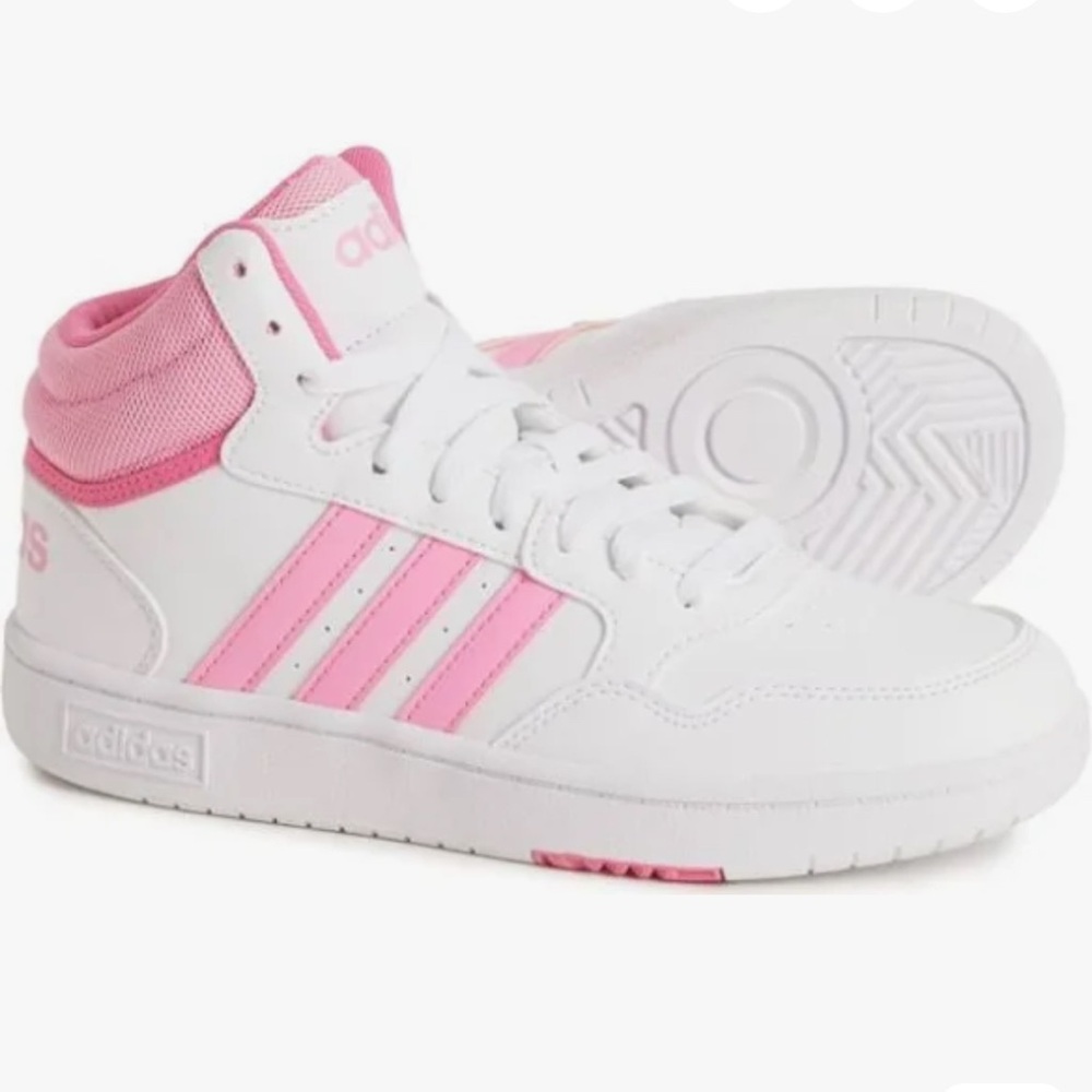 New - Adidas 3.0 Mid K Pink and White Basketball Shoes